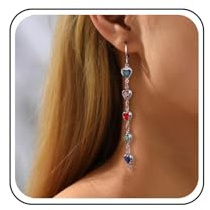 Inateannal Bunte Kristall Herz Baumeln Ohrringe Lange Strass Kette Quaste Ohrringe Gold Huggie Hoop Studs Regenbogen Herz Ohrring Schmuck Für Frauen