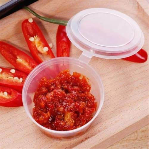 HOT BARGAINS 500 Pack 2oz/60ml Hinged Sauce Pots Clear Round Reusable Plastic Containers with Lids