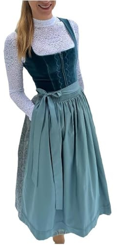 Dirndl für Damen Lang, Trachtenkleid Damen Elegant, Dirndlkleid Tracht Kleid Modern Bayerisches Kostüm Trachtenkleider Trachtenrock Trachten Kleidung Oktoberfest Mottoparty