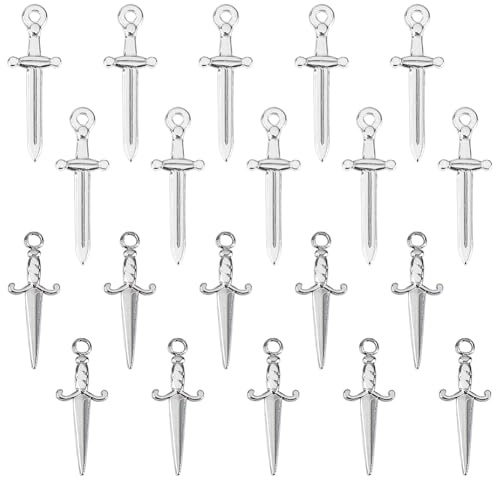 Hobbspring 20 Stück Dolch Anhänger Aus Edelstahl 2 Stile Punk Ohrring Schwert Anhänger Edelstahl Farbe Schwerter Klingen Charm Für Die Herstellung von Schmuck Halsketten Armbändern Und Ohrringen