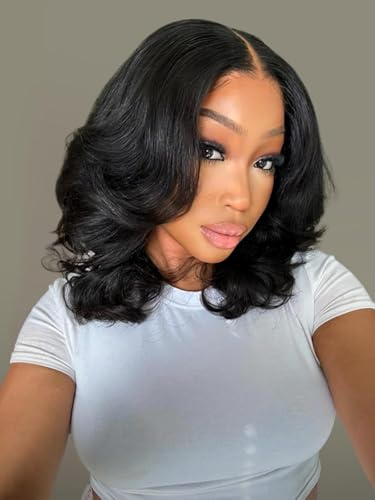 Body Wave 4x4 Glueless Lace Front Bob Wig Human Hair for Black Women Real HD Lace Human Hair Wig Pre Plucked Hairline 12 Inch (31cm)