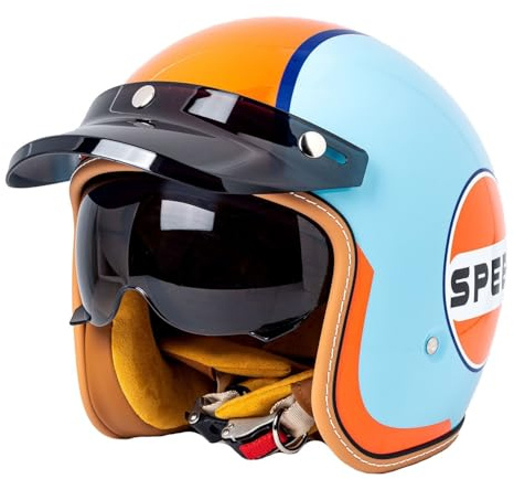 Retro 3/4 Demi-Jet Casco Aperto Moto Mezzo Casco Caschi Jet e Demi-Jet Moto con Doppia Visiera Parasole Vintage Style Caschi Cromwell per Uomo E Donna Adulto DOTECE Approvato