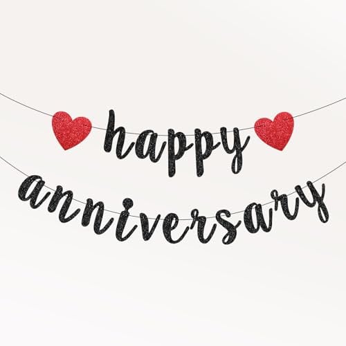 Koliphy Anniversary Banner, Jubiläums Girlande für Hochzeit, Just Married, Jahrestag und Firmenfeier - Happy Anniversary Girlande Party Deko (Schwarz)