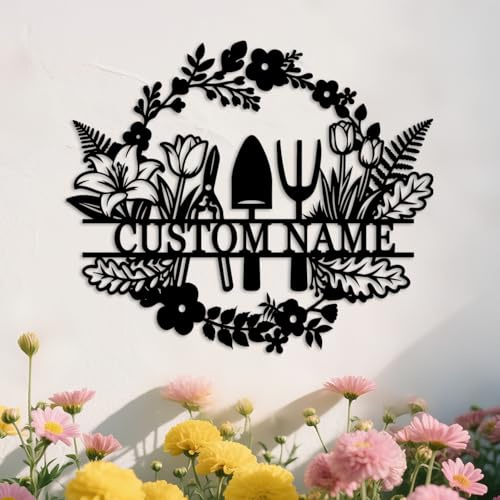 Personalized Garden Tools Metal Wall Art,Custom Garden Metal Name Sign,Outdoor Yard Patio Greenhouse Decor,Gardeners Gift style-22