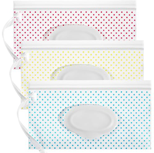 Baby Wipes Dispenser 3 Pack Portable Refillable Baby Wipe Holder for Outdoor, Resuable Waterproof & Dustproof Travel Wipes Container Case, On The Go Wet Wipe Pouch for Hiking(3 Colors Bohemian)