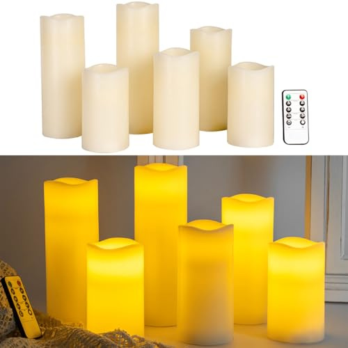 Casativo 6er-Set LED-Echtwachskerzen mit Fernbedienung – dimmbar, flackernder Effekt, verschiedene Grössen, batteriebetrieben für stimmungsvolle Beleuchtung
