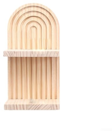 SMZhomeone Boho Style Wooden Floating Shelf for Wall, Wall Mounted Hanging Holder for Displaying Books, Plants, and Small Decor Items in Various Rooms (Double)