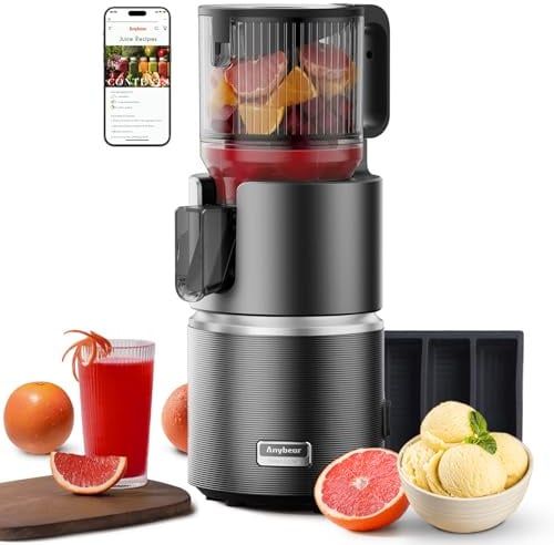 Anybear 350W Centrifugeuse Extracteur de jus à Froid avec goulotte large de 124 mm | Pressoir à double système de pressage lent pour fruits & légumes entiers | Matériau Tritan sans BPA