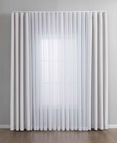 Gardinen-Set 3-teilig S Wien« | 2 Vorhänge Leinenoptik HxB 245x145 cm Weiß und 1 Voile Batist Store HxB 245x300 cm Weiß 1:2 Wellenband 2025100-110S1