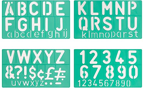 Linex 8550 Schriftschablonen 4-teilig, Standard, Schrifthöhe 50 mm, Groß-/Kleinbuchstaben, Ziffern, Symbole