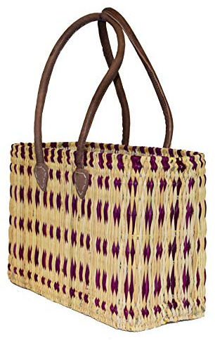 Seegras Tasche Korb Einkaufstasche Einkaufskorb Flechtkorb Korbtasche Palmgras langer Griff groß Color Lila