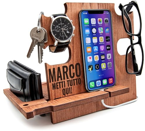 Greta Oto Personalised Wooden Docking Station, Phone Dock and Desk Organiser with Holder, Bedside Nightstand Accessory, Gifts for Men