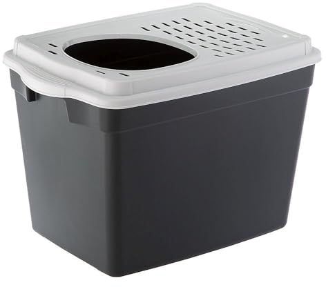 Ferplast Katzenklo, Katzentoilette mit Deckel, mit Zugang von Oben, perforierter Deckel, 38,8 x 57,5 x H 39 cm, Jumpy große Katzentoilette, schwarz