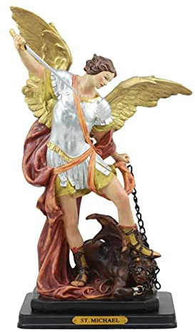 Ebros groß Erzengel St. Michael besiegen Lucifer Satan Statue 35,6 cm hoch mit Messing Namensschild Boden Guido Glastisch Reni inspiriert katholischen Kirche Schlacht von Armageddon Erzengel Warrior