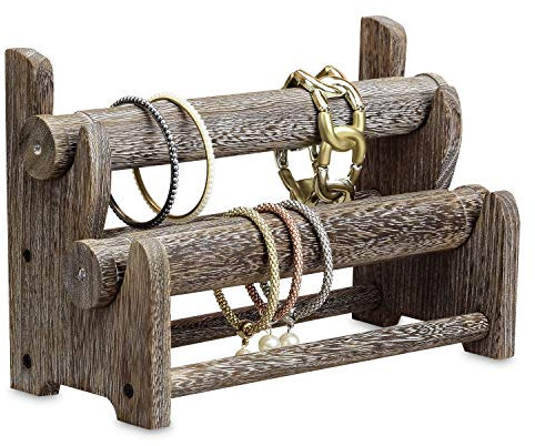Ikee Design Schmuckhalter aus Holz, 2-stöckig, für Armbänder, Armreifen, Schmuckhalter, Ständer, Organizer, Holz-Armbandhalter, kaffeefarben, 30 x 13 x 20 cm (B x T x H)
