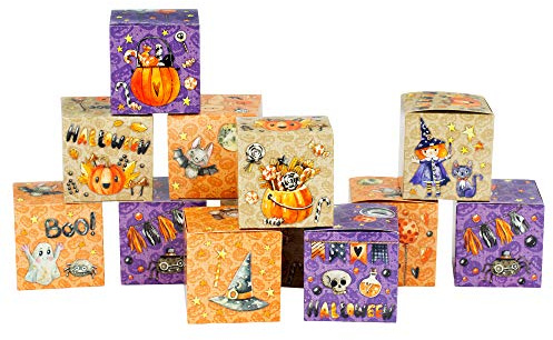 Papierdrachen Halloween Deko Tischdeko - 12 Geschenkkisten Set als Give-away Mitgebsel für Kinder - Süßes oder Saures - zum selber Befüllen und Verschenken