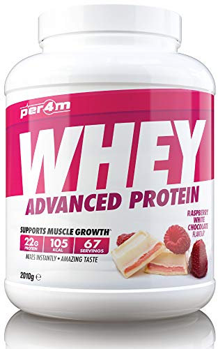 Per4m Protein Whey Powder | 67 Servings of High Protein Shake with Amino Acids | for Optimal Nutrition When Training | Low Sugar Gym Supplements (Raspberry White Chocolate, 2010g)