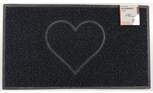 Nicoman Heart Shape Embossed Entrance Door Mat Non Slip Dirt Trapper PVC Spaghetti Mat with Rubber Base, Jet Washable Quick Drying Doormat Drainage Outdoor Use Only - (Small, Black, 60 x 40cm)