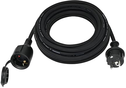 Verlängerungskabel Outdoor 10m für den Außenbereich, Gummi Verlängerung Stromkabel außen mit Schuko Stecker, IP44 Verlängerungsleitung H07RN-F 3G1,5 mm² Kabel mit Schutzkappe, 3500W, 16A 250V, Schwarz