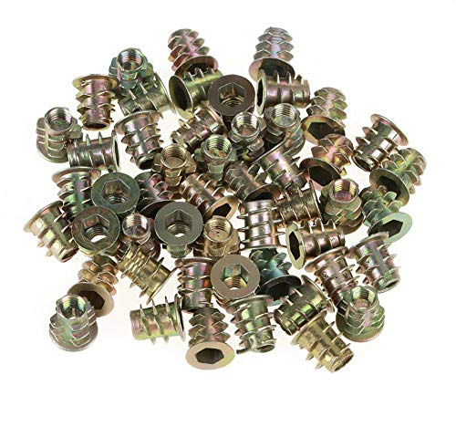 Nimoa 50 piezas Tuerca insertada, M5 * 10 mm Aleación de zinc Cabeza hexagonal Tuercas para muebles roscadas inserto madera