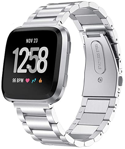 KOMI Uhrenarmband kompatibel mit Fitbit Versa 2 / Versa, Metall Edelstahl Fitness Armband