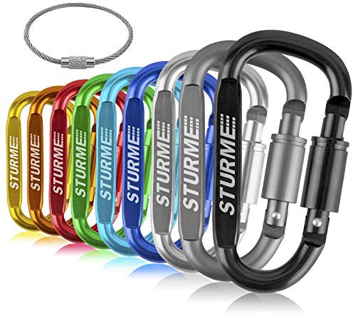 STURME Locking Carabiner Aluminum D Ring Clip D Shape Super Durable Strong and Light Large Carabiner Heavy Duty Keyring Keychain Clip for Outdoor Camping Screw Gate Lock Hooks Spring Link