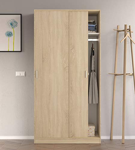 Dmora - Garde-robe 2 portes Lansing, armoire de chambre, armoire avec étagère et tringle à vêtements, 100x50h200 cm, chêne