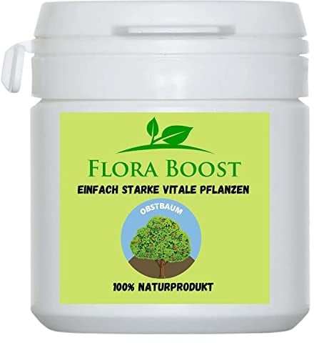 Flora Boost Obstbaum Dünger Flora Boost 100g I Für bis zu 100L Gießwasser I Dünger in Pulverform I Für alle Obstbaum Sorten geeignet I Blatt- & Wurzeldünger I 100% natürlicher Pflanzendünger