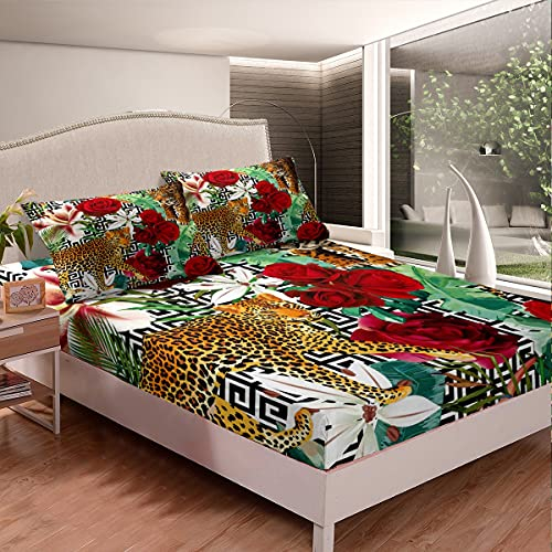 Parure de lit 3 pièces à motif léopard pour enfants, garçons, filles, adolescents, motif léopard jaune 3D, motif guépard, rose