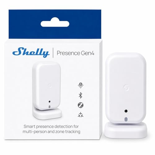 Shelly Presence Gen4 Blanco – Sensor de Movimiento y Presencia Zigbee, Wi-Fi y Matter, 42 m², 180°, Detección 6 Personas y 10 zonas, Montaje en pared o superficie, Control Inalámbrico Shelly App, Alex