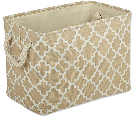 DII Polyester Container with Handles, Lattice Storage Bin, Small, Vintage Linen
