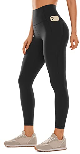 CRZ YOGA Butterluxe Damen High Waist Sport Leggings Blickdicht Soft Yoga Hosen Gym Workout Leggins mit Tasche - 64cm Schwarz 42