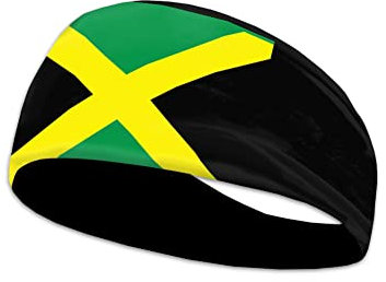 Kuiaobaty Schweißband mit Jamaika-Flaggen-Druck, für Laufen, Training, Yoga, Basketball, Tennis, jamaikanisches Bandana, grün, gelber Streifen, Stirnband für Männer und Frauen
