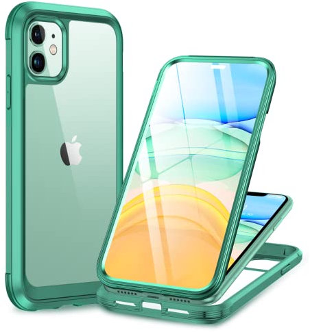 Miracase Glass Series Designed for iPhone 11 Case [2022 Upgraded] Full-Body Rugged Bumper Case with Built-in 9H Tempered Glass Screen Protector Compatible with iPhone 11 6.1 inch (Light Green)