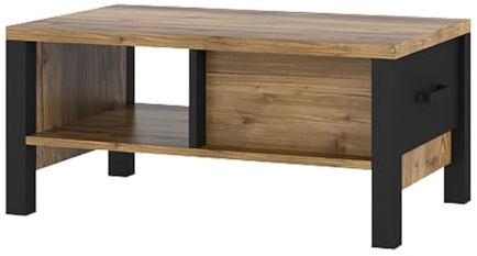 Lomadox Wohnzimmer Couchtisch in Appenzeller Fichte Nb. mit schwarz super matt, B/H/T ca. 90/42/56 cm