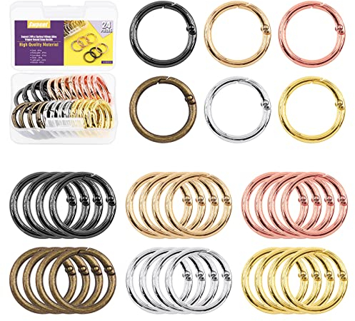 Swpeet 24Pcs 6 Farben 25mm - 1 Zoll Runde Frühling O Ringe Sortiment Kit, Legierung Frühling Schlüsselanhänger Schnalle Trigger Runde Schnappverschluss Karabinerhaken O Ringe Schnallen