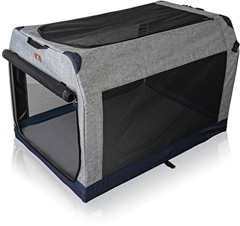 Knuffelwuff Faltbare Hundebox Auto Transportbox mit Aluminiumgestell für den Kofferraum L 76x51x48cm