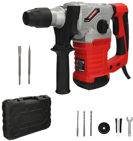 WOLFPACK LINEA PROFESIONAL Martillo Demoledor Perforador SDS PLUS 1.500 Watt. Con Accesorios y Maletin. 4.000 IPM 6 Julios.