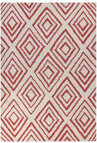 Beliani Teppich Baumwolle weiß/rot geometrisches Muster 160 x 230 cm Modern Haskoy