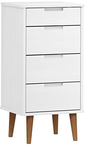 Goliraya Chest of Drawers With Metal Drawer Support Bedroom Tall Cabinet with Drawers Storage Cupboard Dresser for Living Room MOLDE White 40x35x82 cm Solid Wood Pine