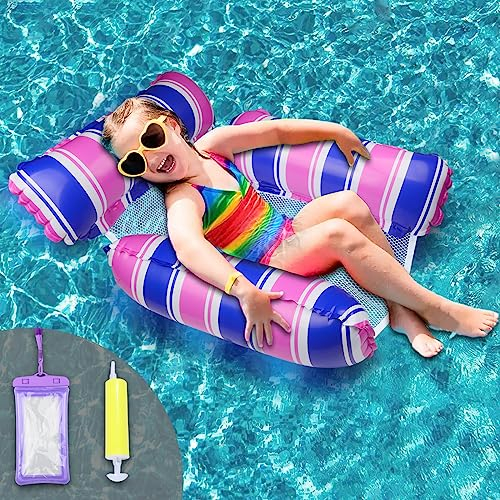 Pool Sitz Schwimmende Hängematte, WasserhängematteSpielzeuge Luftmatratze Pool Sessel Wassersitz Poolhängematten Liegematte für Kinder(Lila + Blau)
