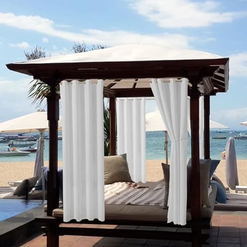 Outdoor-Vorhänge Garten,Terrasse,wasserdicht,verdunkelnd,wärmeisoliert,mit Ösen,Sichtschutzvorhang Außenbereich,Balkon,Pavillon,Pergola,Innenbereich,Wohnzimmer (Nz-Weiß,4 Paneele,B 132 x L 238 cm)