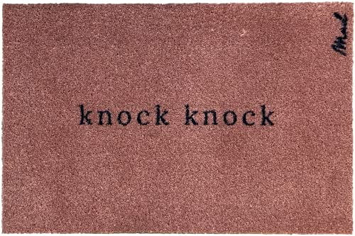 Mad about Mats Fußmatte Amira, Türvorleger, Haustür, Outdoor und Indoor, mit Spruch Knock Knock, Dusty Pink, Maschinenwaschbar, Pflegeleicht, rutschfest, 50 x 75 cm