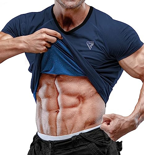 RDX Uomo Sauna T-Shirt Gilet Sudore, Gilet Modellante Fitness Manica Corta Palestra Sudore Sportivo Body Shaper Allenamento Yoga Bodybuilding Running, più Taglie e Colori