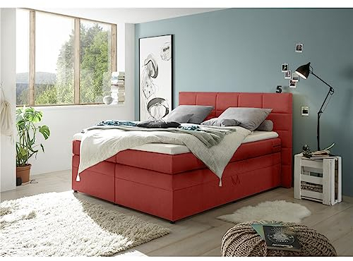 Lomadox Boxpsringbett 180x200 cm mit Bettkasten | Doppelbett in Berry mit Härtegrad H2