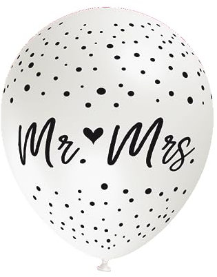 10 Luftballons Mr & Mrs weiß schwarz, ca. 30 cm Durchmesser