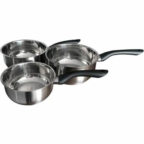 BAUMALU - Lot de 3 Casseroles Primo - Acier Inoxydable - Tous Feux dont Induction - Triple Fond Diffuseur, Répartition Homogène de la Chaleur - Manche Fixe en Bakélite - Ø16, 18 et 20cm