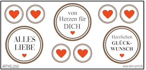 27 Stk. Aufkleber Alles Liebe - Von Herzen für dich - Herzlichen Glückwunsch, rund 3cm und rund 6cm