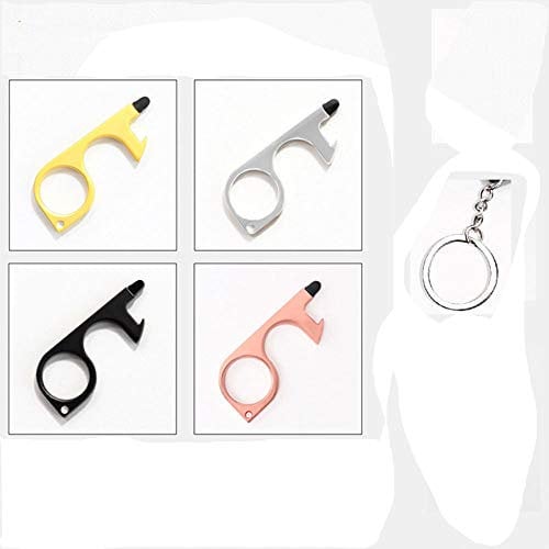 Gold EDC Door Opener with Keychain No Contact Key Safety Tool Suitable for Lift Button Outdoor Public Door Handle