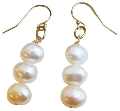 Cultured Freshwater Pearl 14kt Gold Filled Drop Dangle Earrings - Birthday Valentine's Mother's Day Gift - Handmade Jewellery Gift Ideas for Women and Ladies (white)